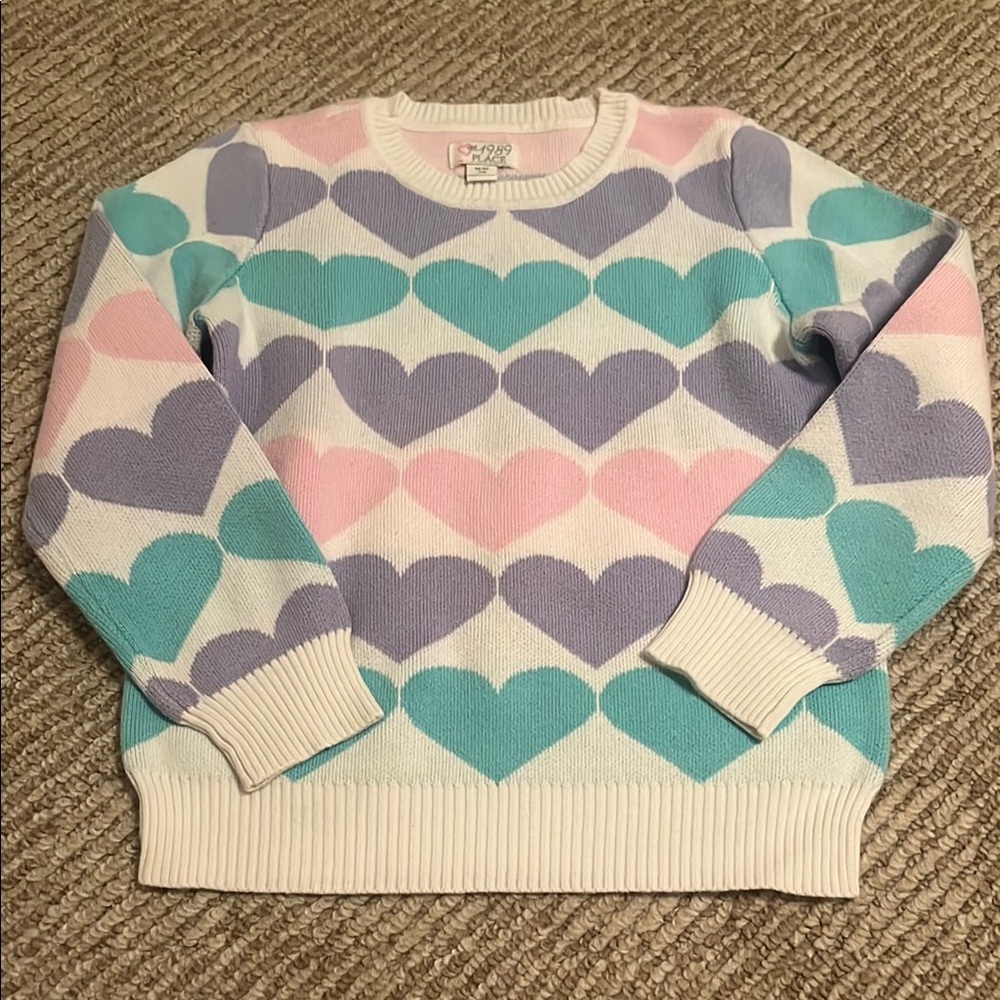 The Children's Place Purple and Pink Heart Crew Neck Sweater